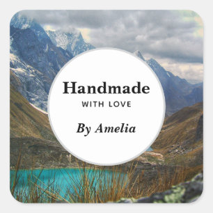 Handgemaakt met liefde Schilderachtig Alpenbergen Vierkante Sticker