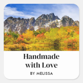 Handgemaakt met Liefde Schilderachtig Bos en Berge Vierkante Sticker