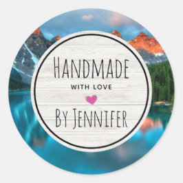 Handgemaakt met Liefde Schilderachtig Mountain & L Ronde Sticker