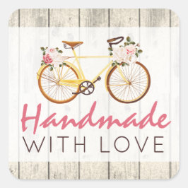 Handgemaakt Met Liefde Shabby Chic  Bicycle Vierkante Sticker