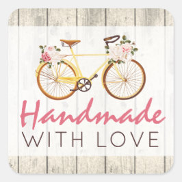 Handgemaakt Met Liefde Shabby Chic  Bicycle Vierkante Sticker