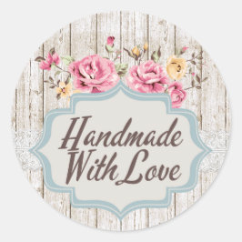 Handgemaakt Met Liefde Shabby Chic Bloem Rustieke  Ronde Sticker