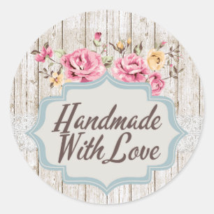 Handgemaakt Met Liefde Shabby Chic Bloem Rustieke Ronde Sticker