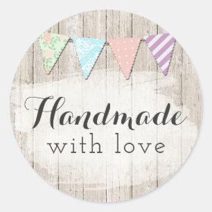 Handgemaakt Met Liefde Shabby Chic Rustieke Buntin Ronde Sticker