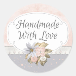 Handgemaakt Met Liefde Shabby Chique Rustieke Bloe Ronde Sticker