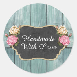 Handgemaakt Met Liefde Shabby  Rozen Rustiek Ronde Sticker