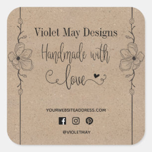 Handgemaakt met liefde Social Media Rustic Kraft Vierkante Sticker