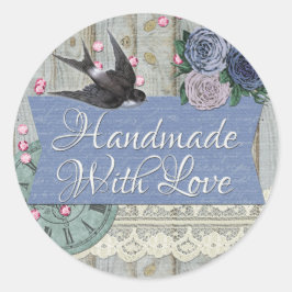 Handgemaakt Met Liefde  Swallow Bird Shabby Ronde Sticker