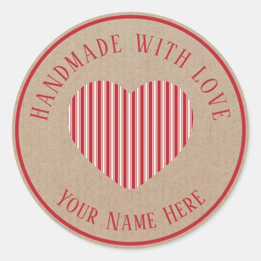 Handgemaakt met liefde Traditioneel snoep Strepen Ronde Sticker (Voorkant)