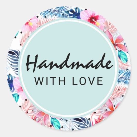 Handgemaakt met liefde Tropische Hawaiiaanse Hibis Ronde Sticker (Voorkant)