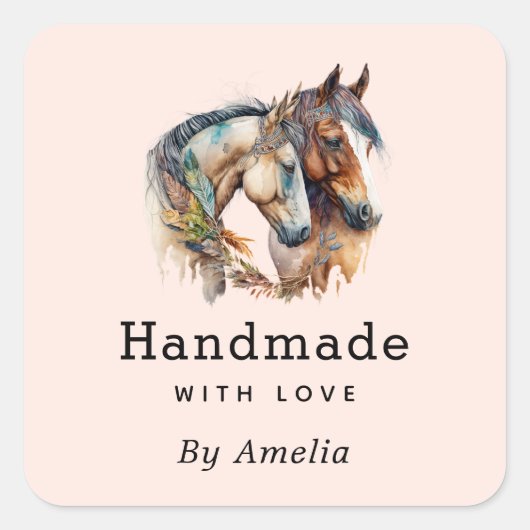 Handgemaakt met liefde Twee mooie paarden Western Vierkante Sticker (Voorkant)
