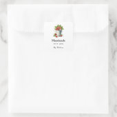 Handgemaakt met liefde verse aardbeien in een emme vierkante sticker (Tas)