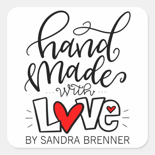 Handgemaakt met liefde, vierkante sticker (Voorkant)
