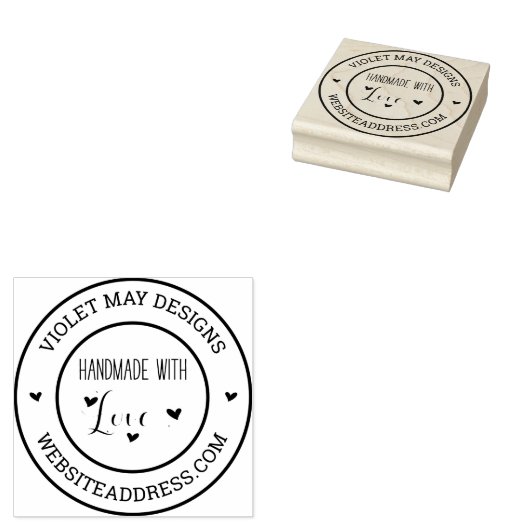 Handgemaakt met liefde - Voeg jouw namen en websit Rubberstempel (Gestempeld)