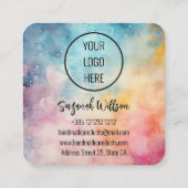 Handgemaakt met liefde Waterverf Abstracte achterg Vierkante Visitekaartje (Achterkant)