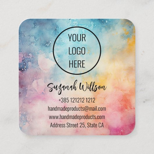 Handgemaakt met liefde Waterverf Abstracte achterg Vierkante Visitekaartje (Achterkant)
