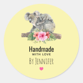 Handgemaakt met Liefde Waterverf Koala beren Ronde Sticker