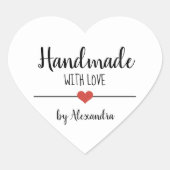 Handgemaakt met liefde wit gepersonaliseerd hart sticker (Voorkant)