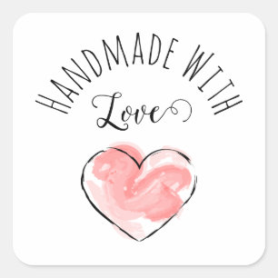 Handgemaakt met Liefde Zachte Hart Verpakking Vierkante Sticker