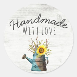 Handgemaakt Met Liefde Zonnebloem Bloemen & Rustie Ronde Sticker