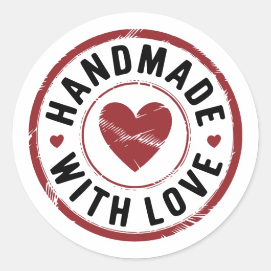 Handgemaakt met liefde zwart en rood hart Sticker (Voorkant)