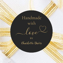 Handgemaakt met liefde zwart goud naam ronde sticker