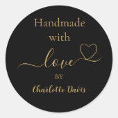 Handgemaakt met liefde zwart goud naam ronde sticker (Voorkant)
