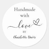 Handgemaakt met liefde zwart wit naam ronde sticker (Voorkant)