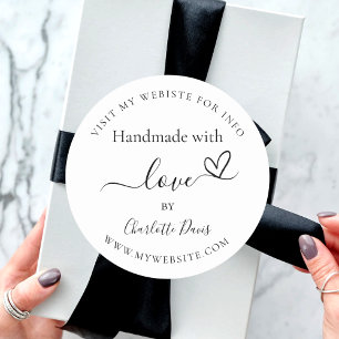 Handgemaakt met liefde zwart wit naam website ronde sticker