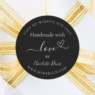 Handgemaakt met liefde zwart wit naam website ronde sticker