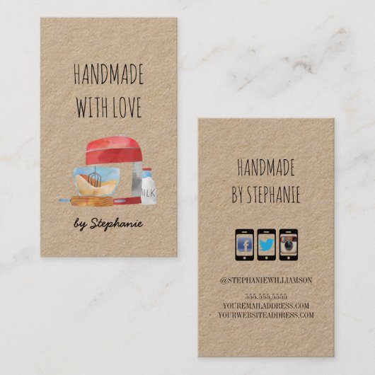 Handgemaakt met liefdesbakken | Papier van bakkeri Visitekaartje (Voorkant / Achterkant)