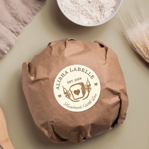 Handgemaakt met liefdesbijtende bakkerij-brood ronde sticker