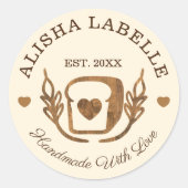 Handgemaakt met liefdesbijtende bakkerij-brood ronde sticker (Voorkant)