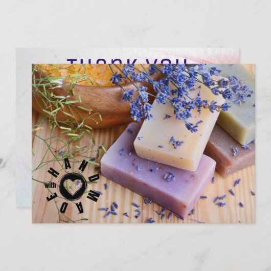 Handgemaakt met liefdesbordpapier Soap Maker Laven Bedankkaart (Voorkant / Achterkant)