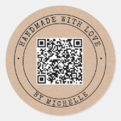 Handgemaakt met liefdeselegant script kraft Classi Ronde Sticker (Voorkant)