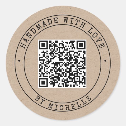 Handgemaakt met liefdeselegant script kraft Classi Ronde Sticker (Voorkant)
