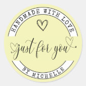 Handgemaakt Met Liefdesgeel Elegant Script Sticker (Voorkant)