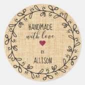 Handgemaakt met liefdesgerichte Faux Fabric Craft Ronde Sticker (Voorkant)