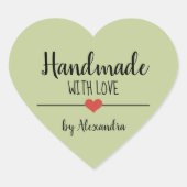 Handgemaakt met liefdesgroen script hart sticker (Voorkant)