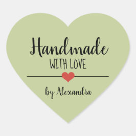 Handgemaakt met liefdesgroen script hart sticker
