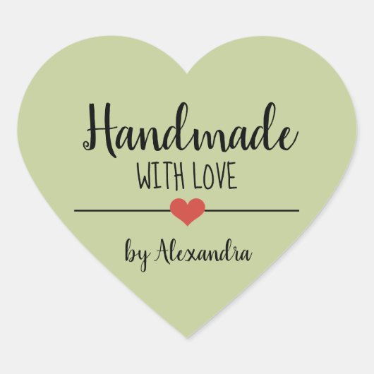 Handgemaakt met liefdesgroen script hart sticker (Voorkant)