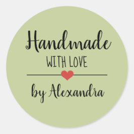 Handgemaakt met liefdesgroen script ronde sticker