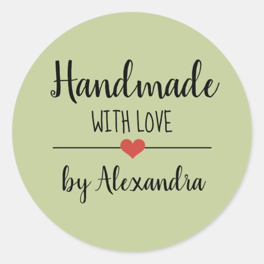 Handgemaakt met liefdesgroen script ronde sticker (Voorkant)