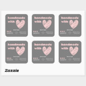 Handgemaakt met liefdeshart Logo grijs roze box Vierkante Sticker (Vel)