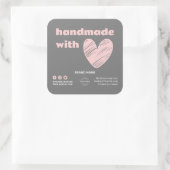 Handgemaakt met liefdeshart Logo grijs roze box Vierkante Sticker (Tas)
