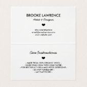 Handgemaakt met liefdeshart - Zorginstructies Visitekaartje (Binnenkant ongevouwen)