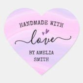 Handgemaakt met liefdesharten, aangepaste naam roz hart sticker (Voorkant)