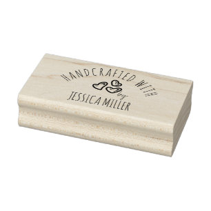 Handgemaakt met liefdesharten Aangepaste naam Rubberstempel