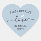 Handgemaakt met liefdesharten naam stoffig lichtbl hart sticker (Voorkant)
