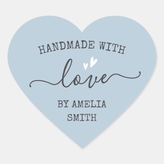 Handgemaakt met liefdesharten naam stoffig lichtbl hart sticker (Voorkant)